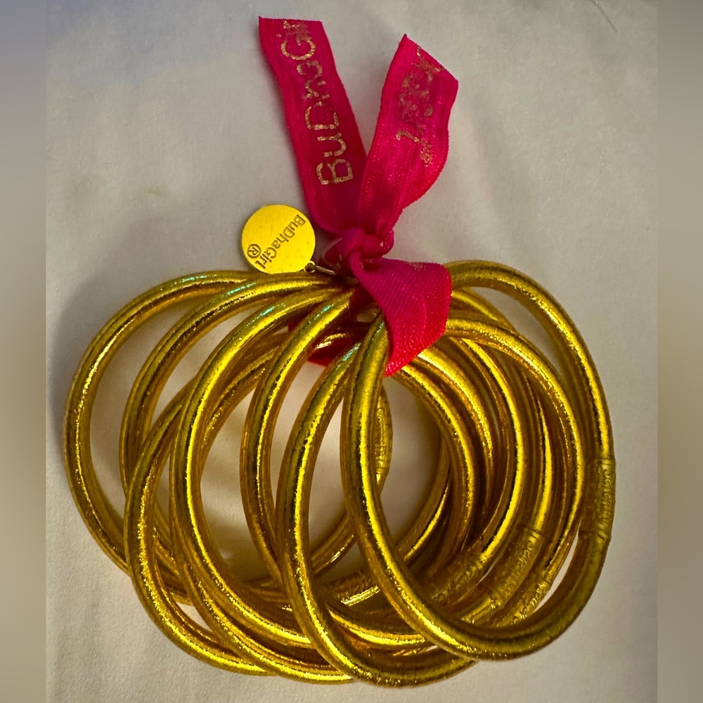 BuDha Girl Gold All Weather Bangles -Serenity Prayer- Size Medium - Like New!